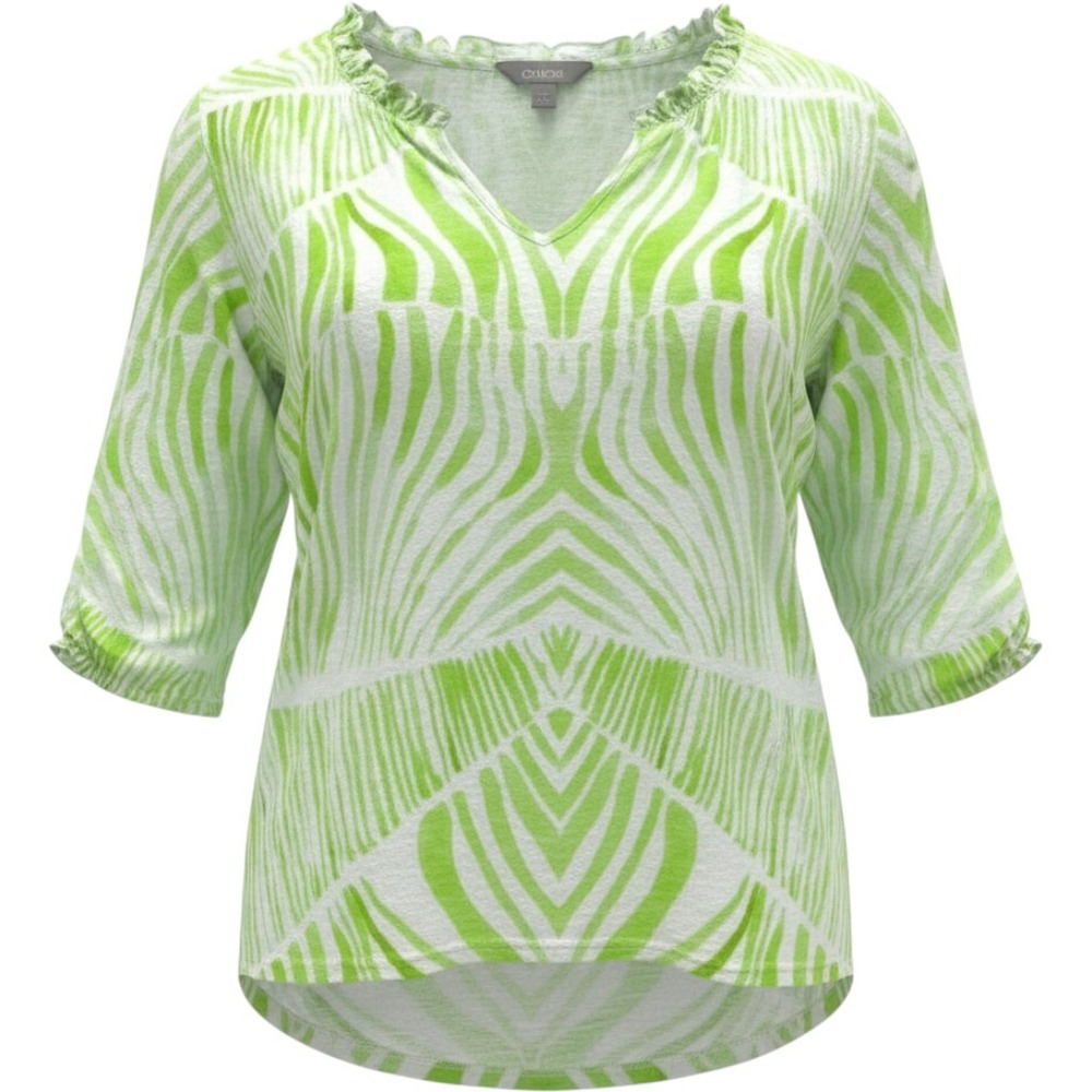 Chico's Top Women Size 0 Green Excellent Zebra Print V-Neck Ruffle 3/4 Sleeve